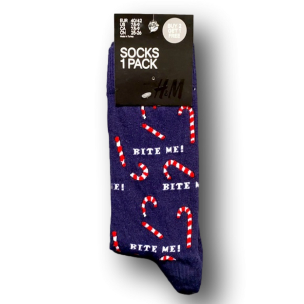 3/$18 Candy Canes “Bite Me” Christmas Holiday Funny Socks - Brand New